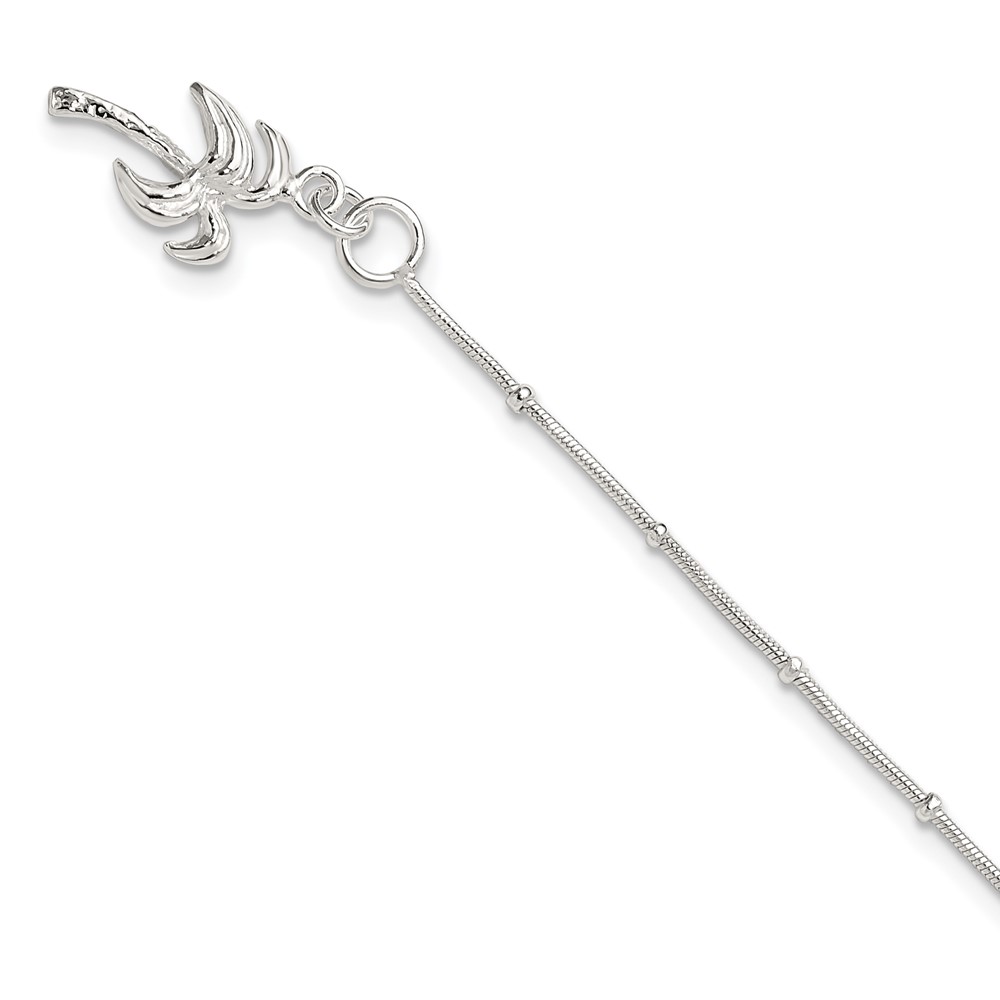 925 Sterling Silver 10inch Solid Polished Palm Tree Charm Summer Jewelry Anklet